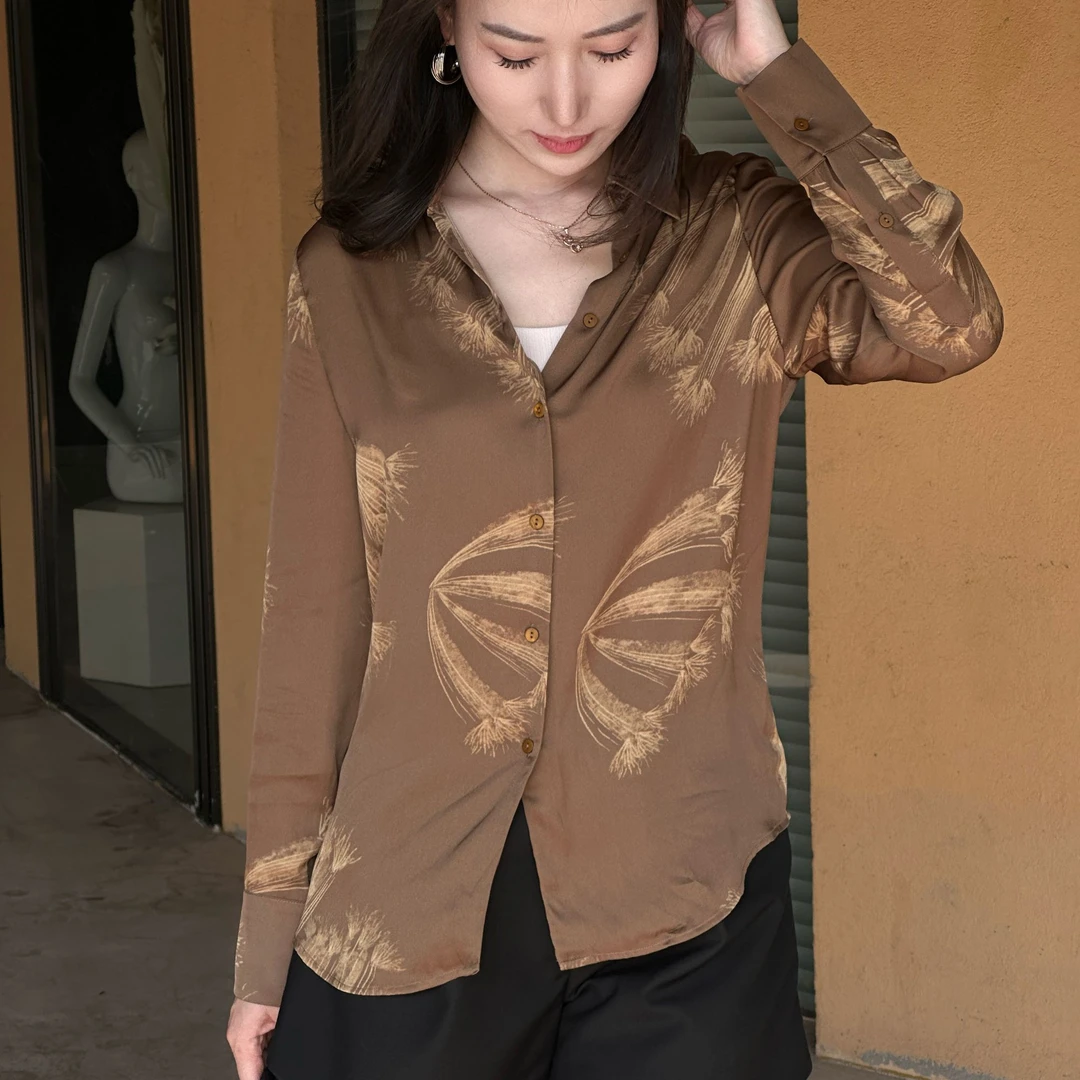 【茶花】2025新款桑蚕丝气质显白小众高级时髦有吸睛长袖衬衫