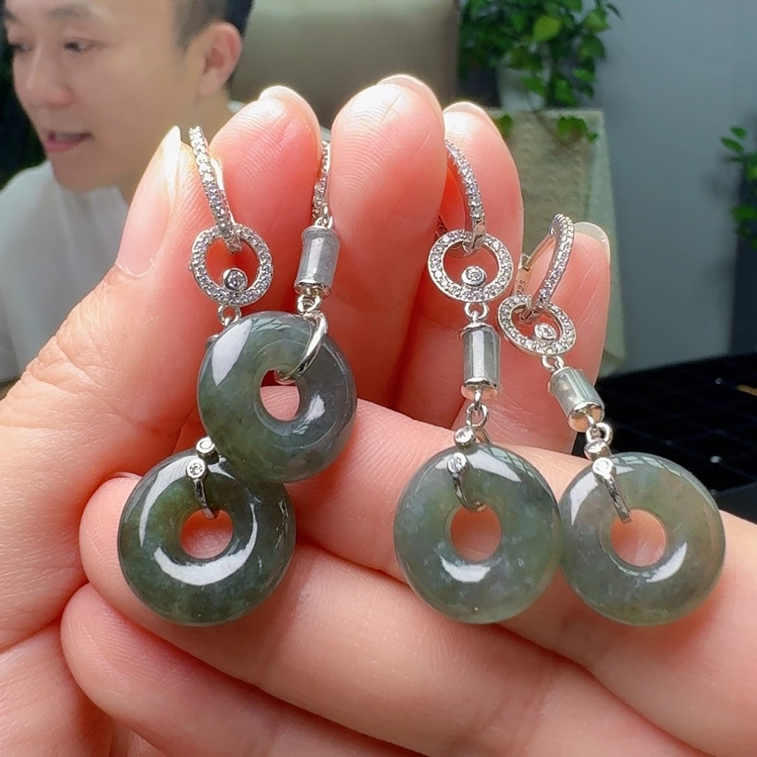 翡翠银S925镶嵌耳饰多样性发货其一
