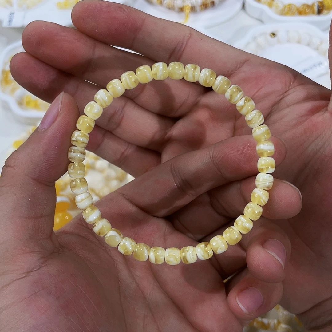 琥珀未镶嵌手链虎皮金白5.5m