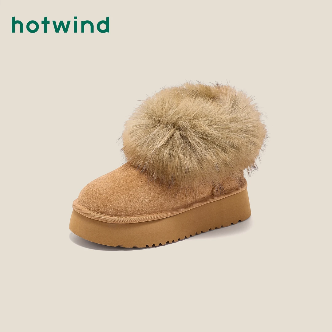 Hotwind/热风2025年冬季新款毛绒爆款时尚雪地靴女加绒加厚保暖