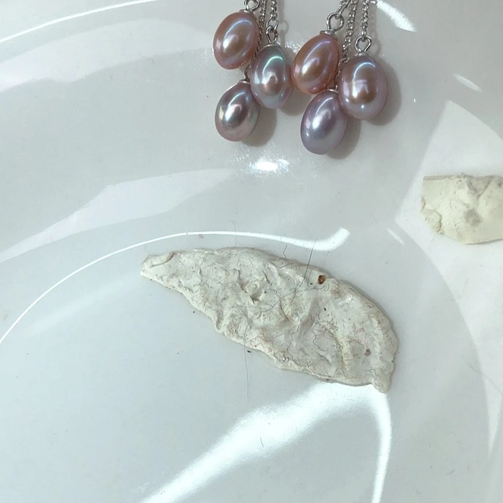 冰***糖银S925镶嵌淡水珍珠耳饰