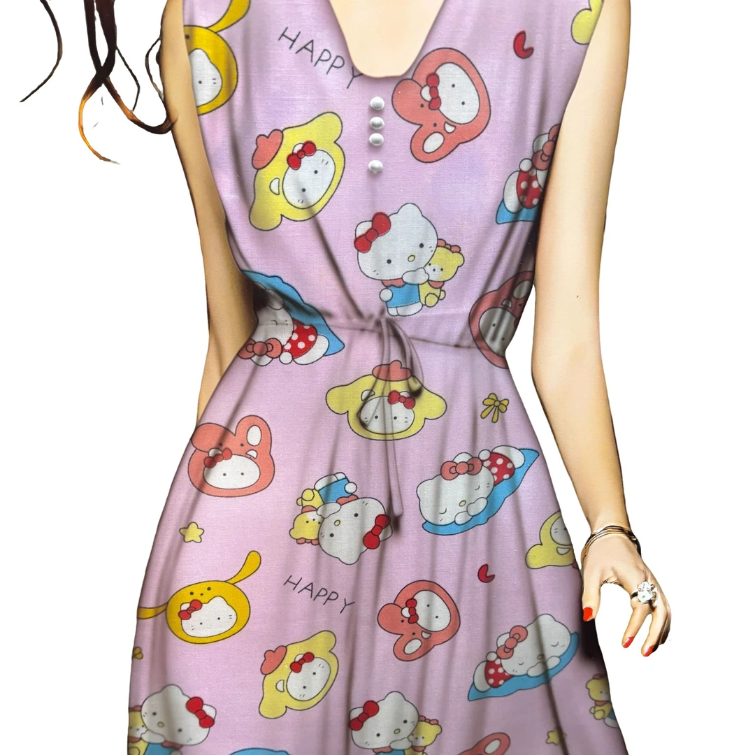 【hello Kitty】55支夏季棉绸女孩卡通可爱居家套装亲肤柔软面料
