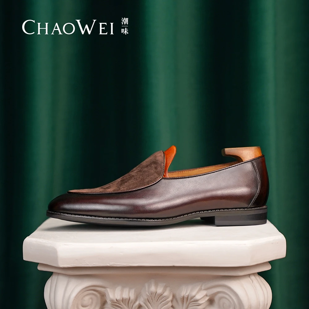 【手工缝线】潮味牛皮拼接羊京乐福鞋豆豆鞋时尚休闲鞋软底防滑B801