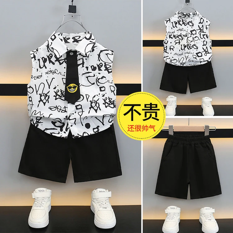 元族汉服男童夏季衬衫套装儿童国风古装男孩短袖新中式宝宝熊猫衣