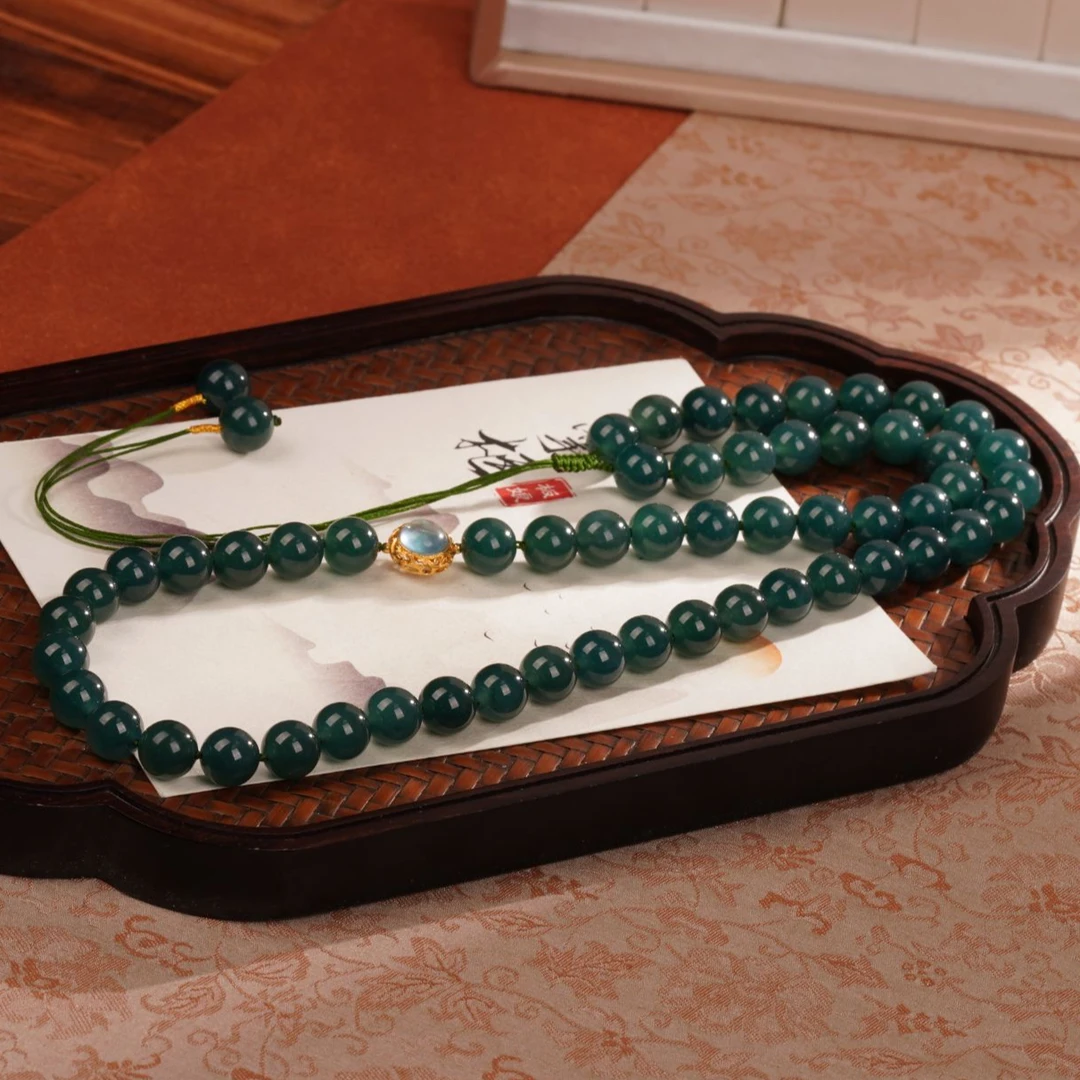 天然蓝水翡翠A货设计款18k金配饰项链—多样性发其一约10mm【JJ033】