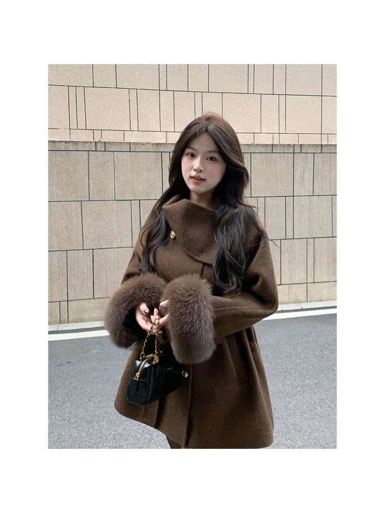 咖色双面呢子大衣女2025冬季高级感名媛千金风小个子短款毛呢外套