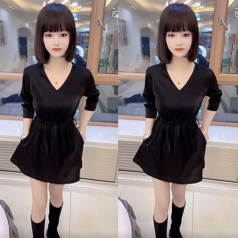 纯色时尚连衣裙洋气爆款减龄新款遮肚子气质收腰显瘦