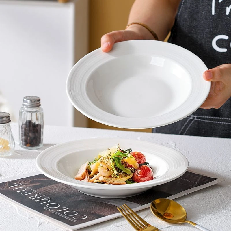 高级陶瓷餐盘简约设计餐具复古意面颜色浅汤盘子ins汤碗家用