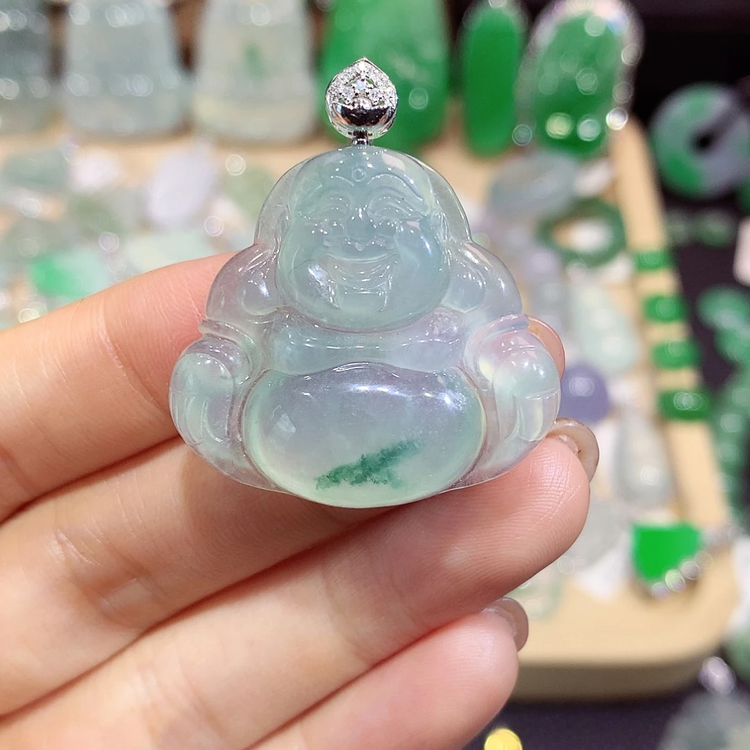 翡翠18K金镶嵌颈饰佛