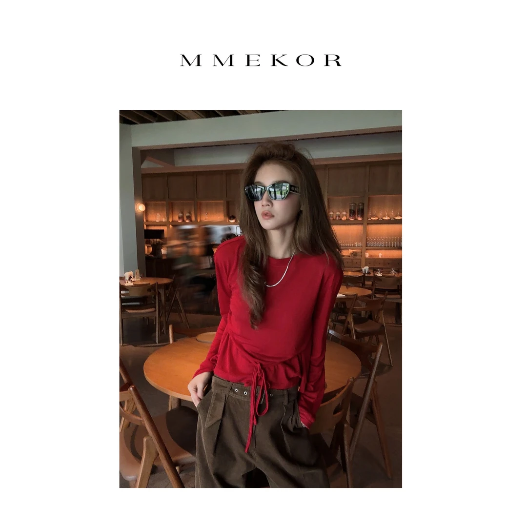 MMEKOR“智系韩女”T恤 2025新款秋款高智淡人风休闲长袖 30131