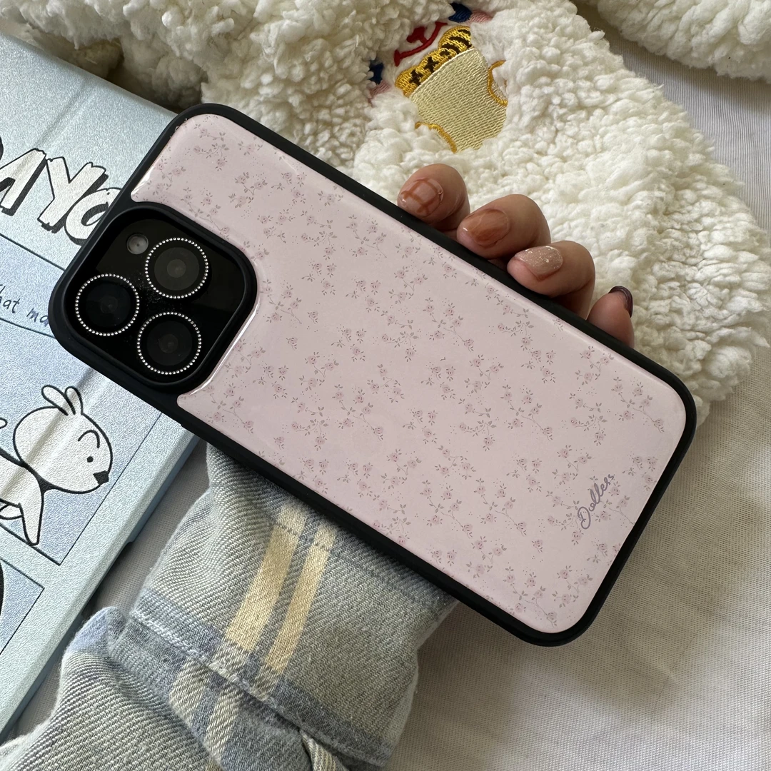黑边滴胶少女粉碎花适用苹果17promax/iPhone17pro/16/15手机壳14