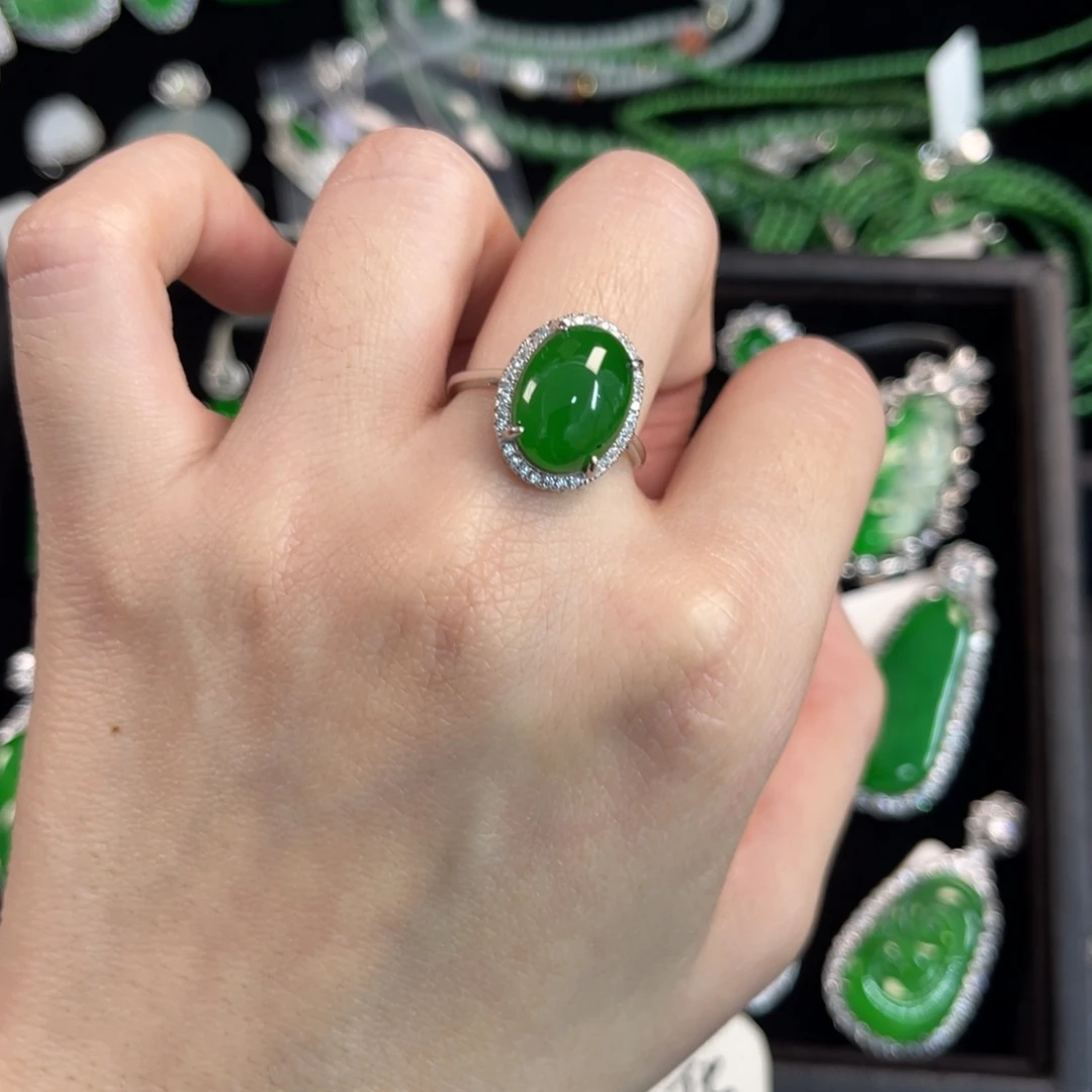 翡翠银S925镶嵌戒指蛋面戒指