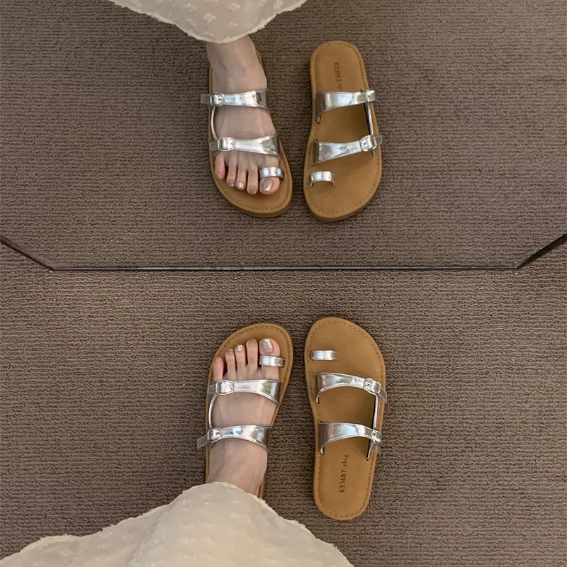 绝美套趾夹脚厚底勃肯凉拖鞋女夏外穿2025新款海边沙滩罗马凉鞋子