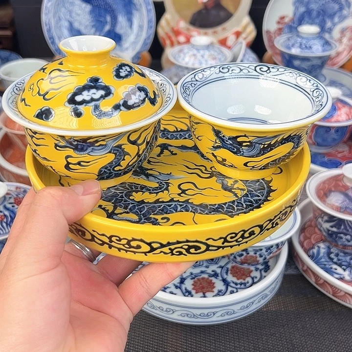 无***生手工手绘帝王黄铠甲龙三件套