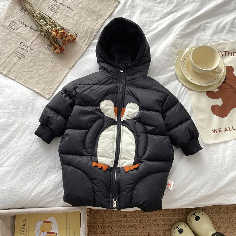 橘止皮【现货】DW245800冬季新款儿童羽绒服宝宝中长款90白鸭绒外套