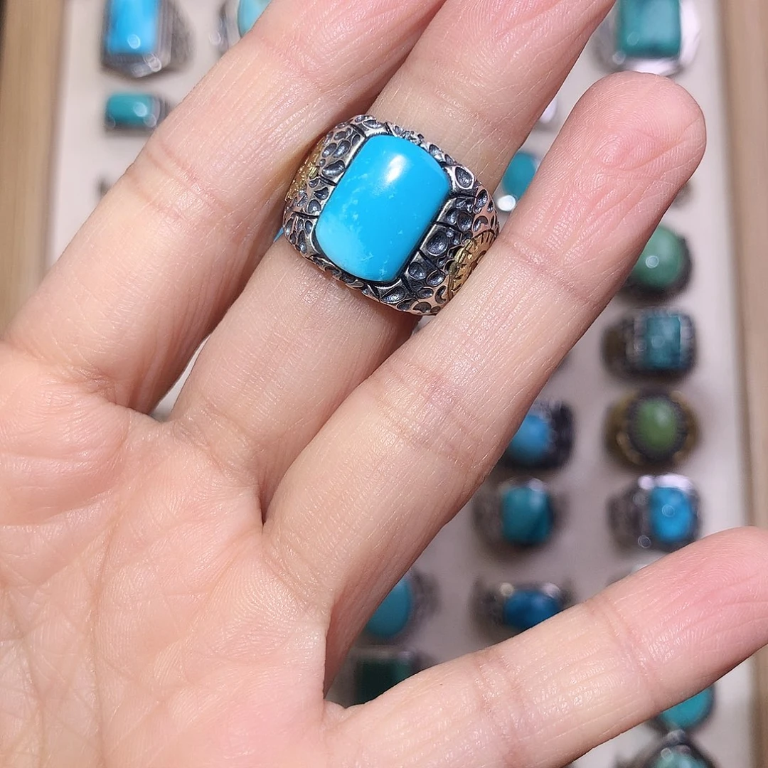 百***）绿松石银S925镶嵌颈饰