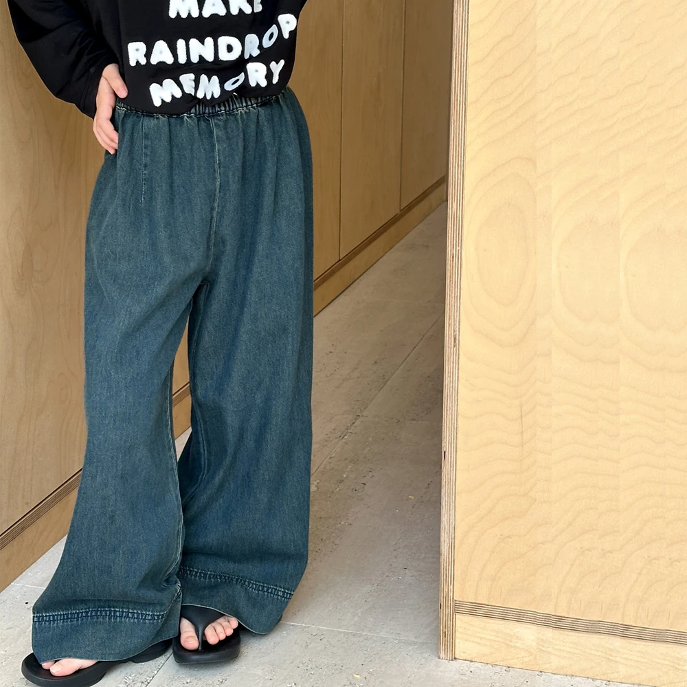 女童裤子夏季薄款2025新款中大童阔腿裤夏装喇叭裤直筒牛仔裤-YGG