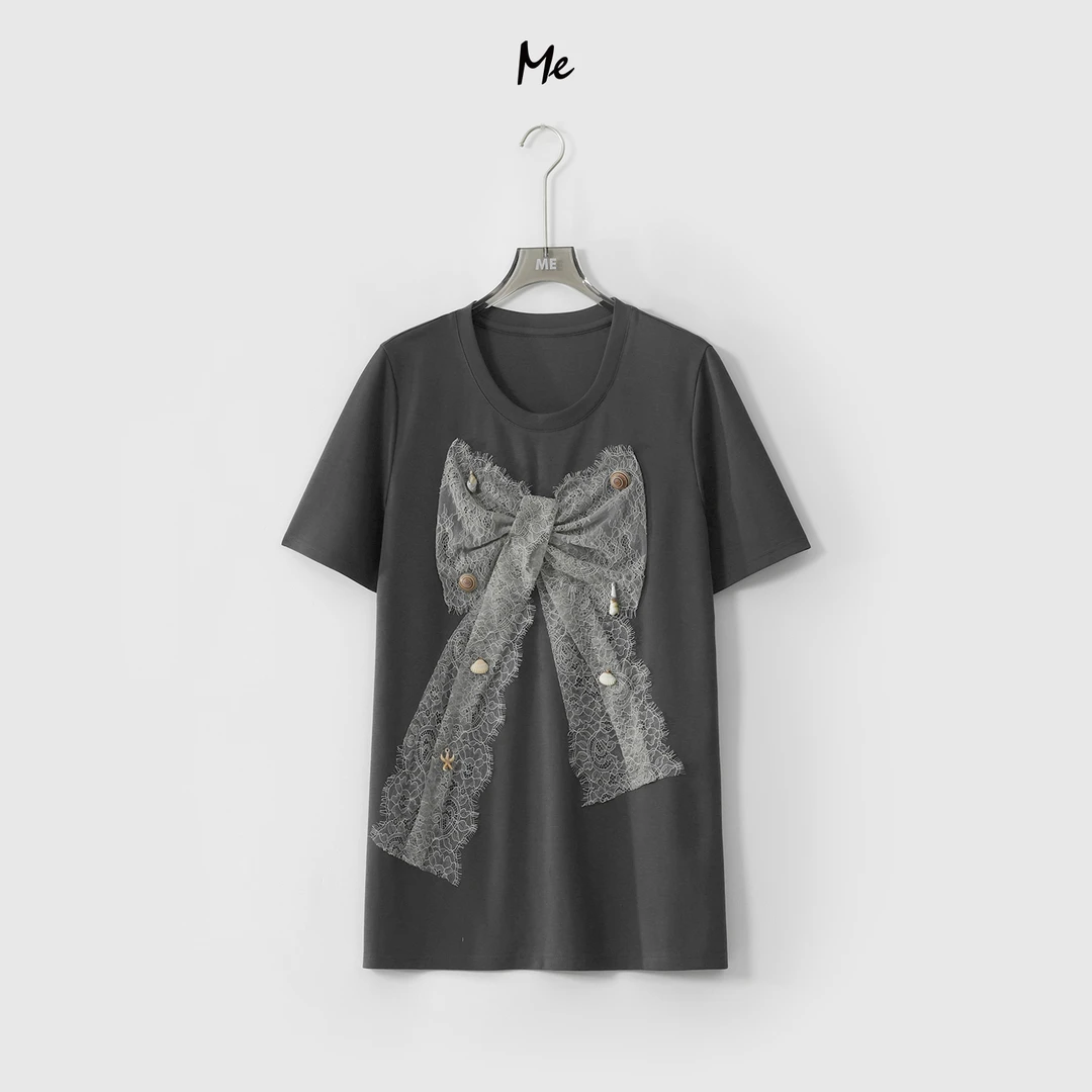 ME【蝴蝶蕾丝海贝T】重工蕾丝显瘦舒适百搭一手长短袖T恤MESS4421