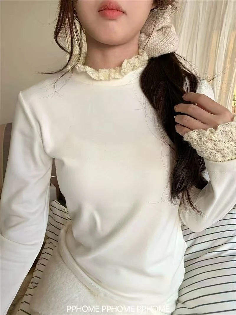 7136#蕾丝领大码百搭打底