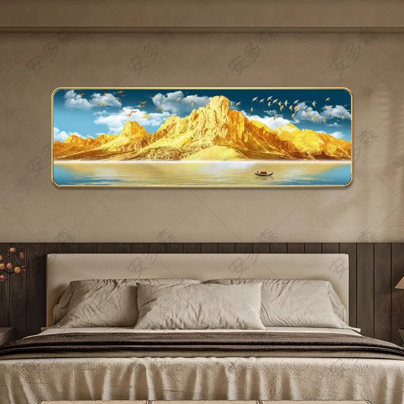 P383【日照金山】卧室床头背景墙装饰画书房房间山水背靠大山挂画