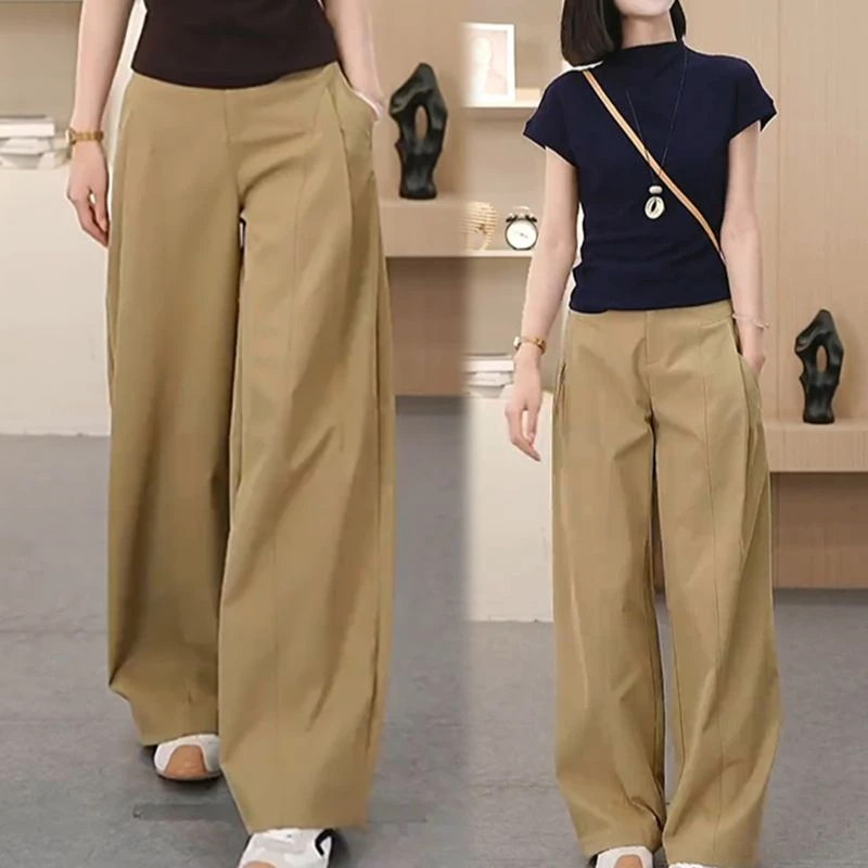 高级感卡其色西装裤女2025春秋新款松驰风垂感显瘦休闲直筒阔腿裤