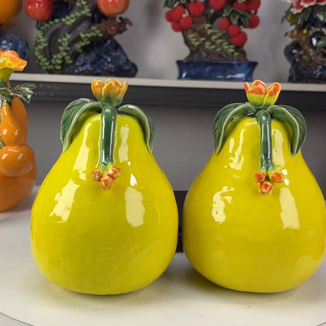 陶瓷一对柚子长13高17