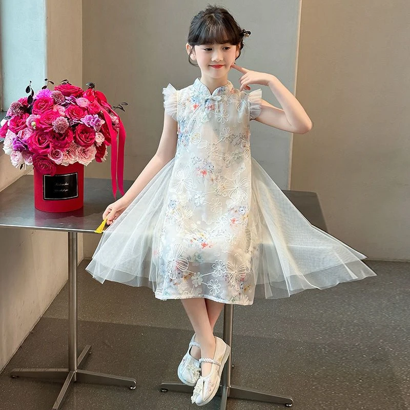 女童旗袍潮款夏装实拍气质复古时髦百搭碎花夏季B类儿童仙女服