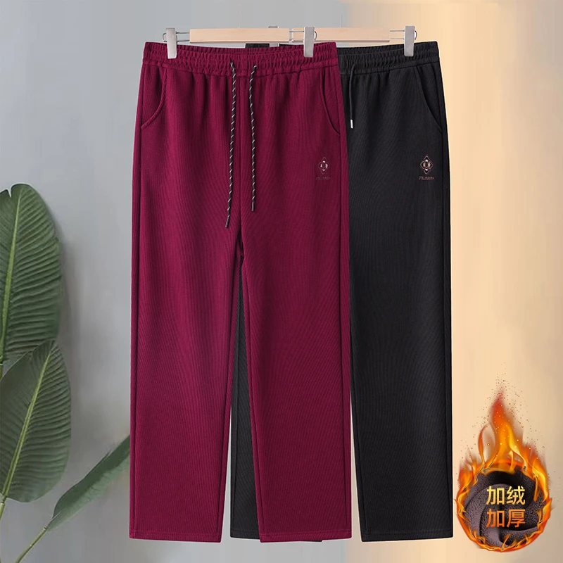 中老年大码加肥女装高腰保暖妈妈直筒裤长裤加厚秋冬中年宽松