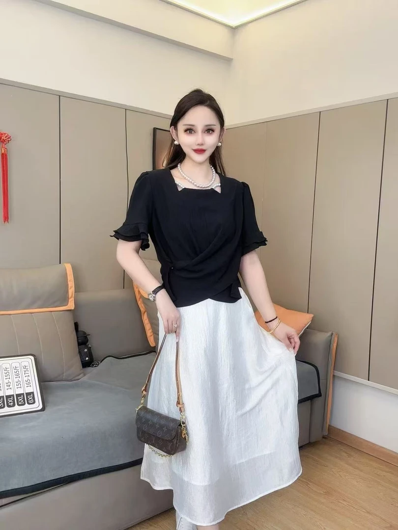 2056通勤INS风森系法式时尚套装女装气质拼接刺绣新中式