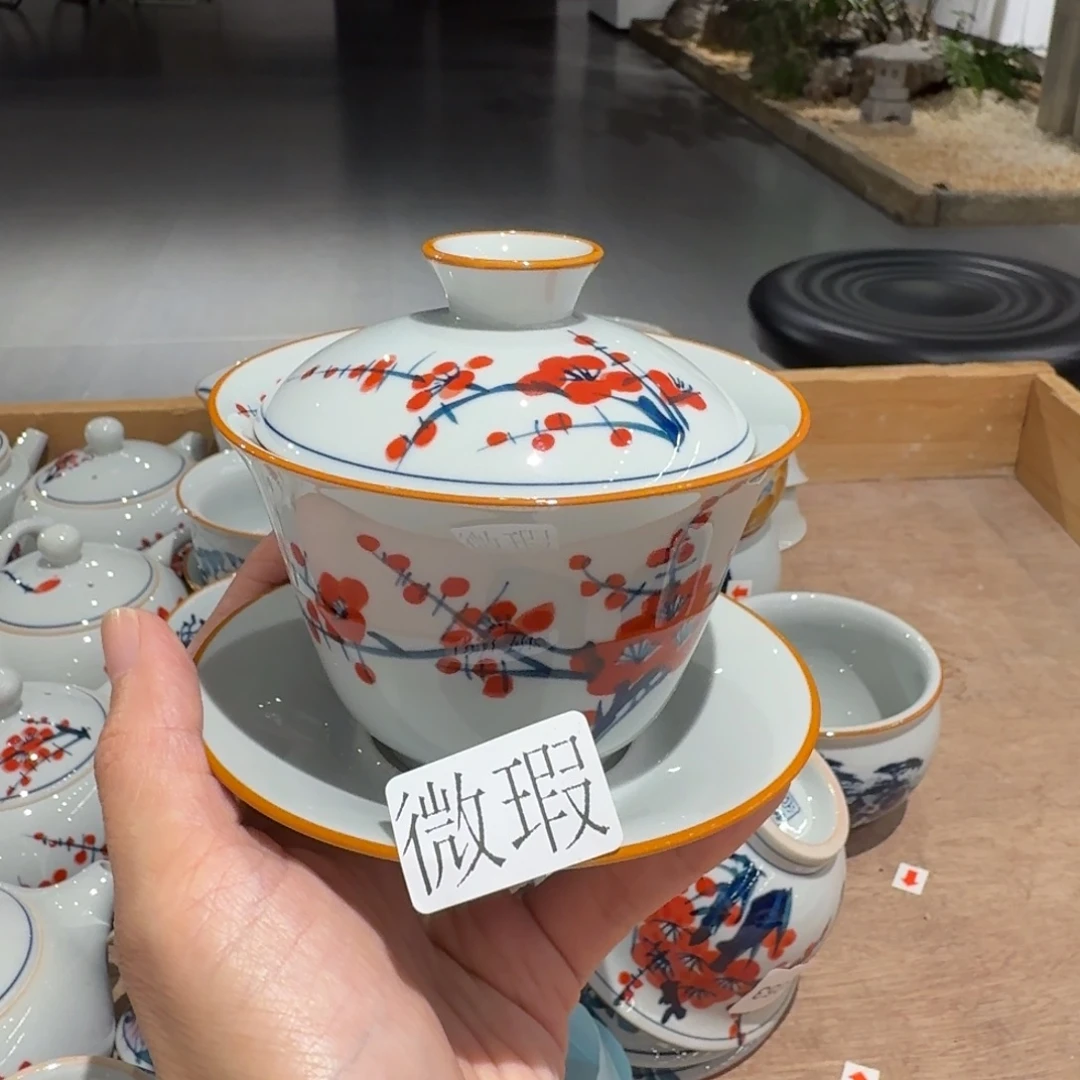 釉下手绘茶具微瑕