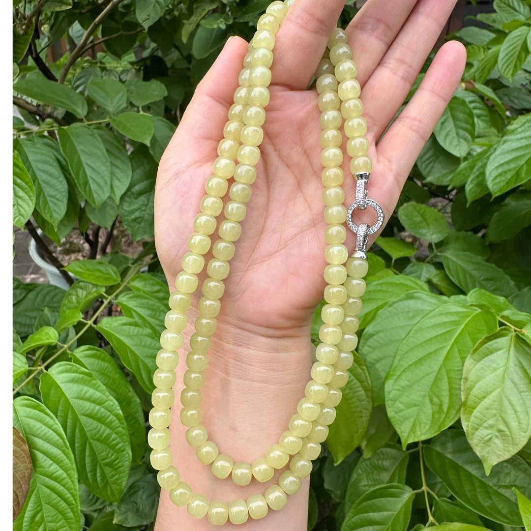 和田玉若羌鸡油黄卡8项链108项链