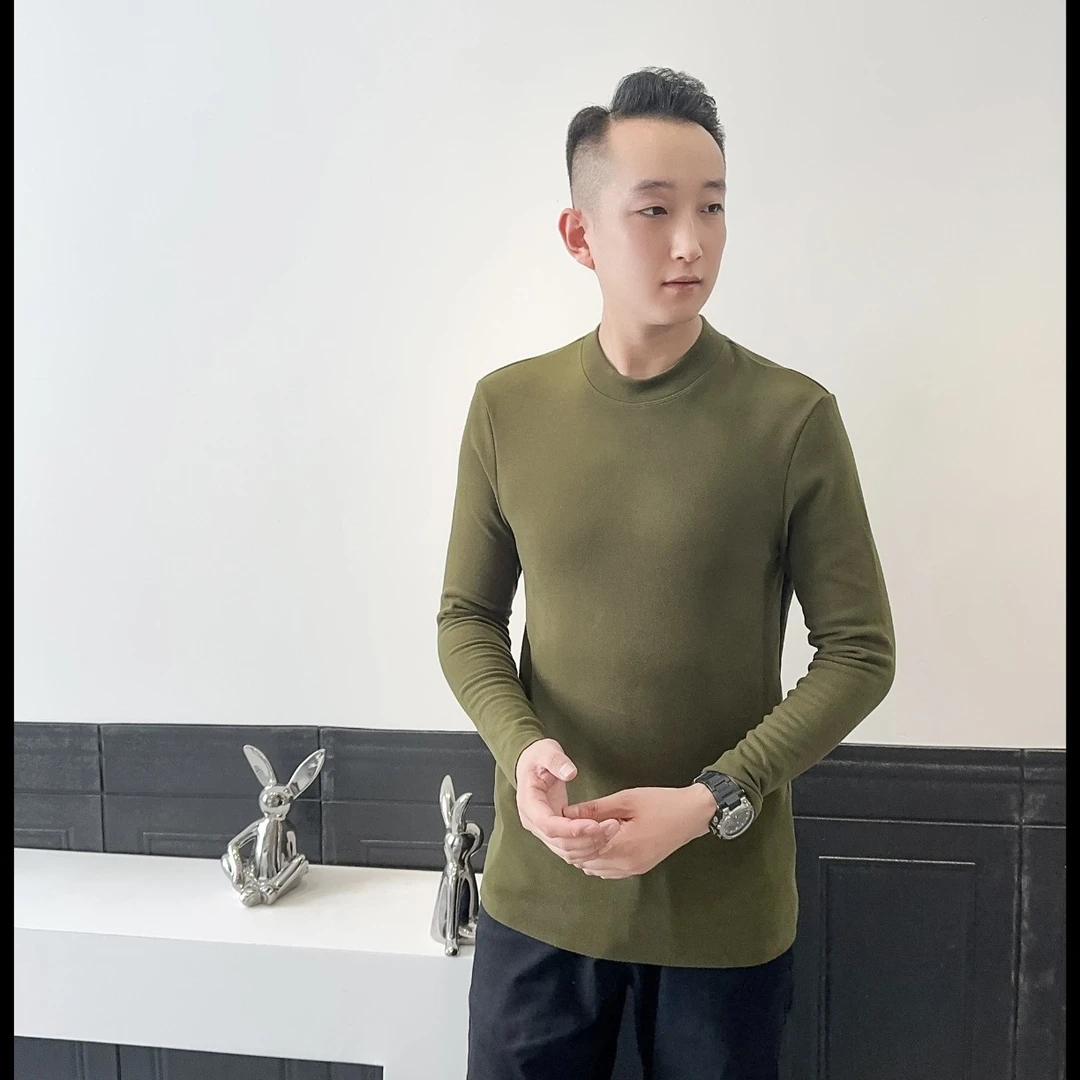 男士立领双面磨毛舒适高品质德绒保暖打底上衣秋冬半高领打底衫