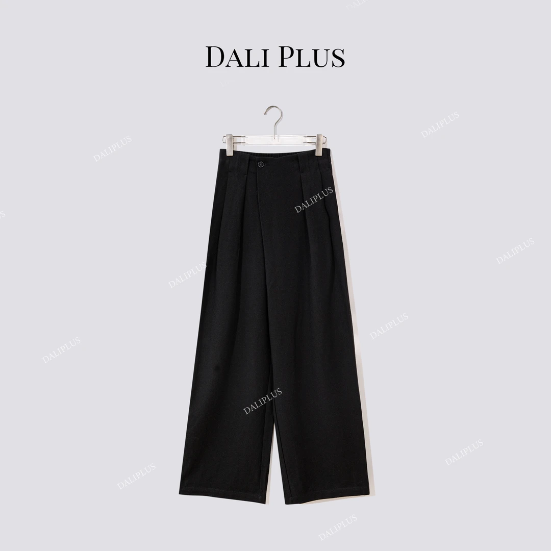 DALI PLUS“苏力铜氨西裤”斜扣高腰通勤百搭阔腿裤-D5CH5245
