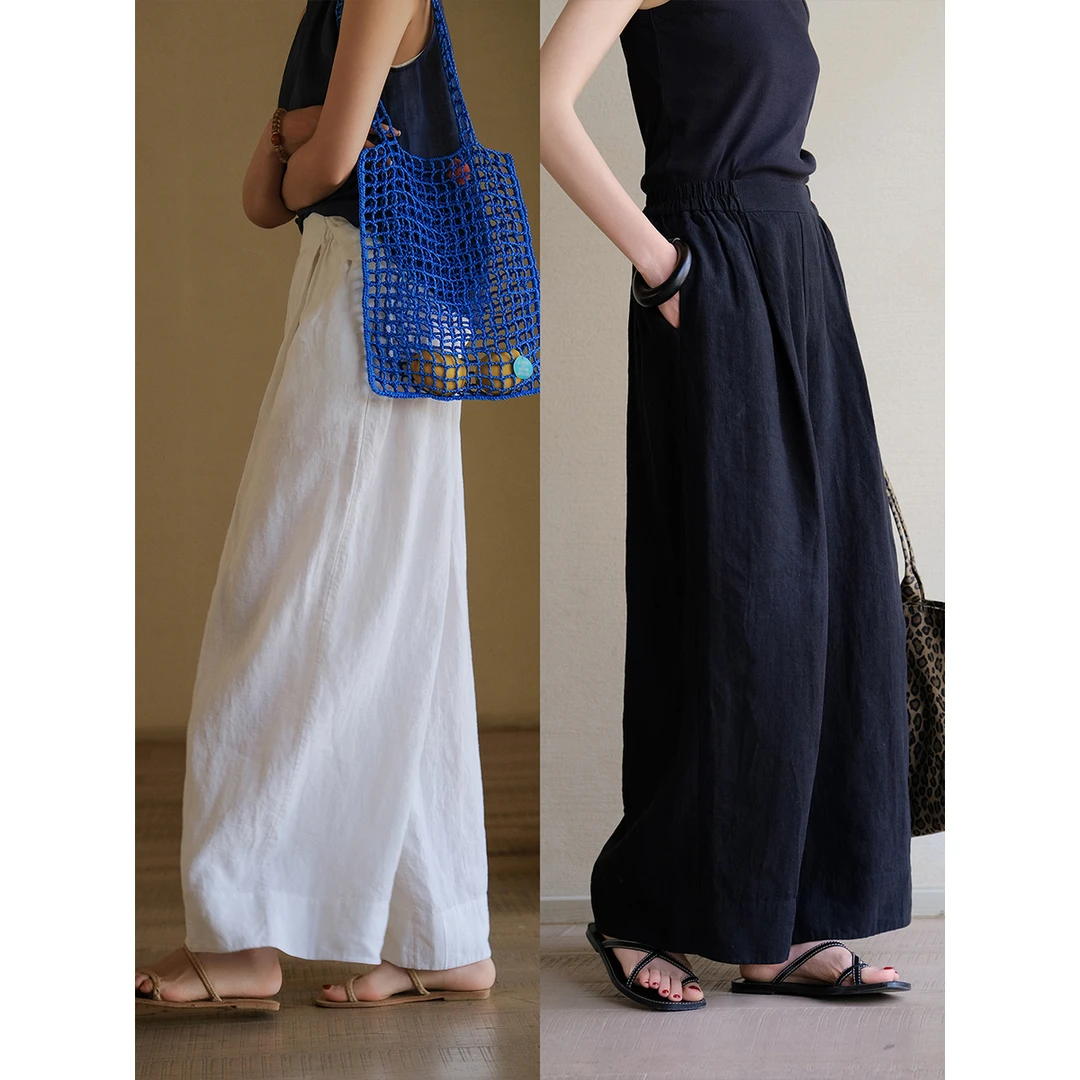 麻霖夏新品14支100%亚麻简约大气时尚艺术大廓形宽松直筒休闲裤