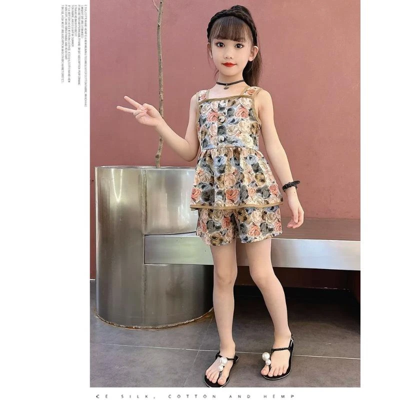 女童夏装套装2024新款洋气儿童背心宝宝夏季小女孩短裤时髦两件套