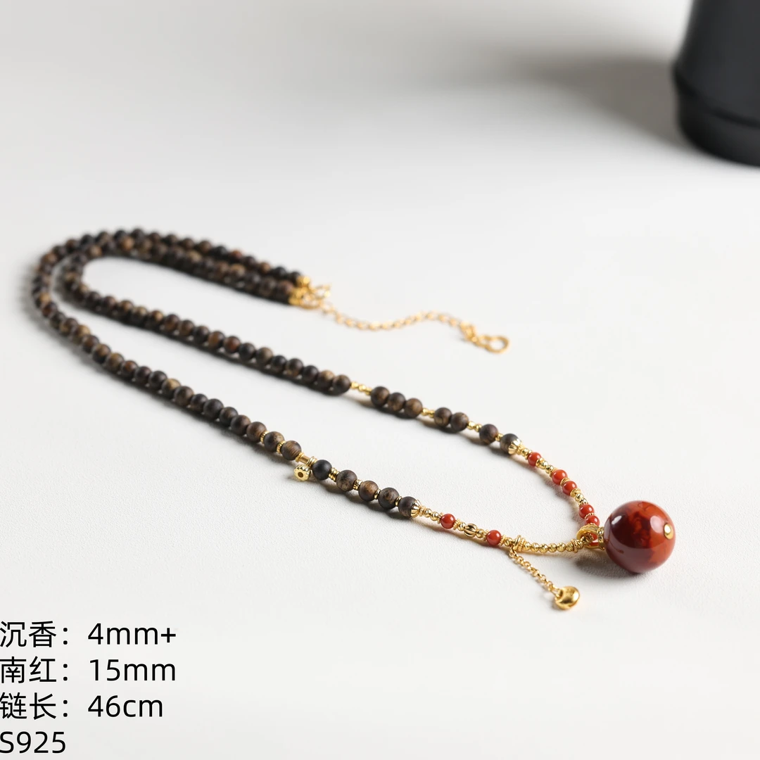 沉香"福田"严选精品南红15mm单珠棋楠沉香4mm项链多样性发其一