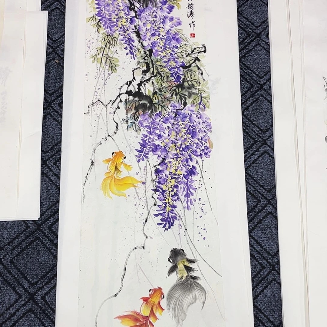 瑞***杰国画龚韵涛老师四尺对开花鸟作品旭