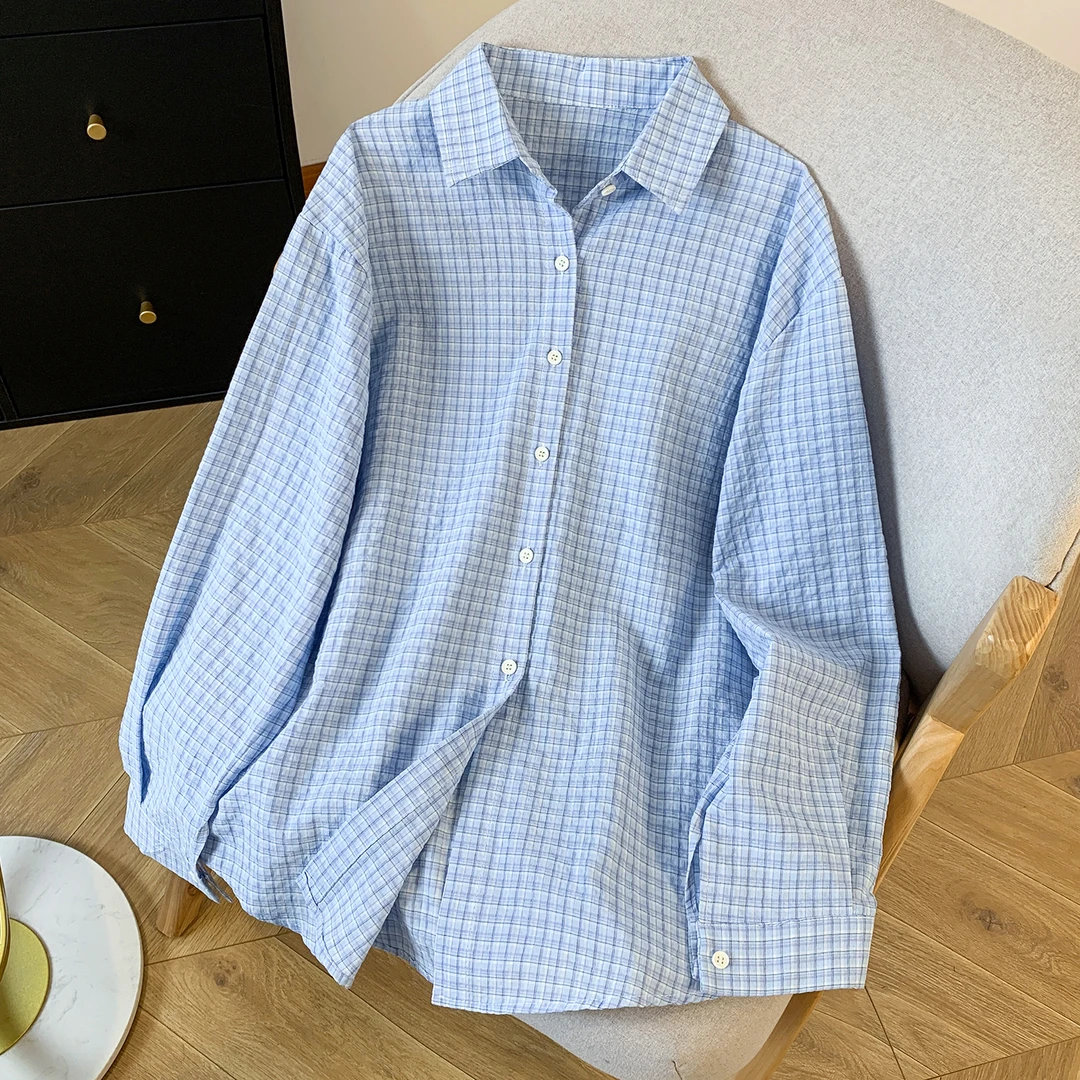 设计感休闲格纹长袖衬衫女2025夏季新款学院风减龄百搭宽松上衣