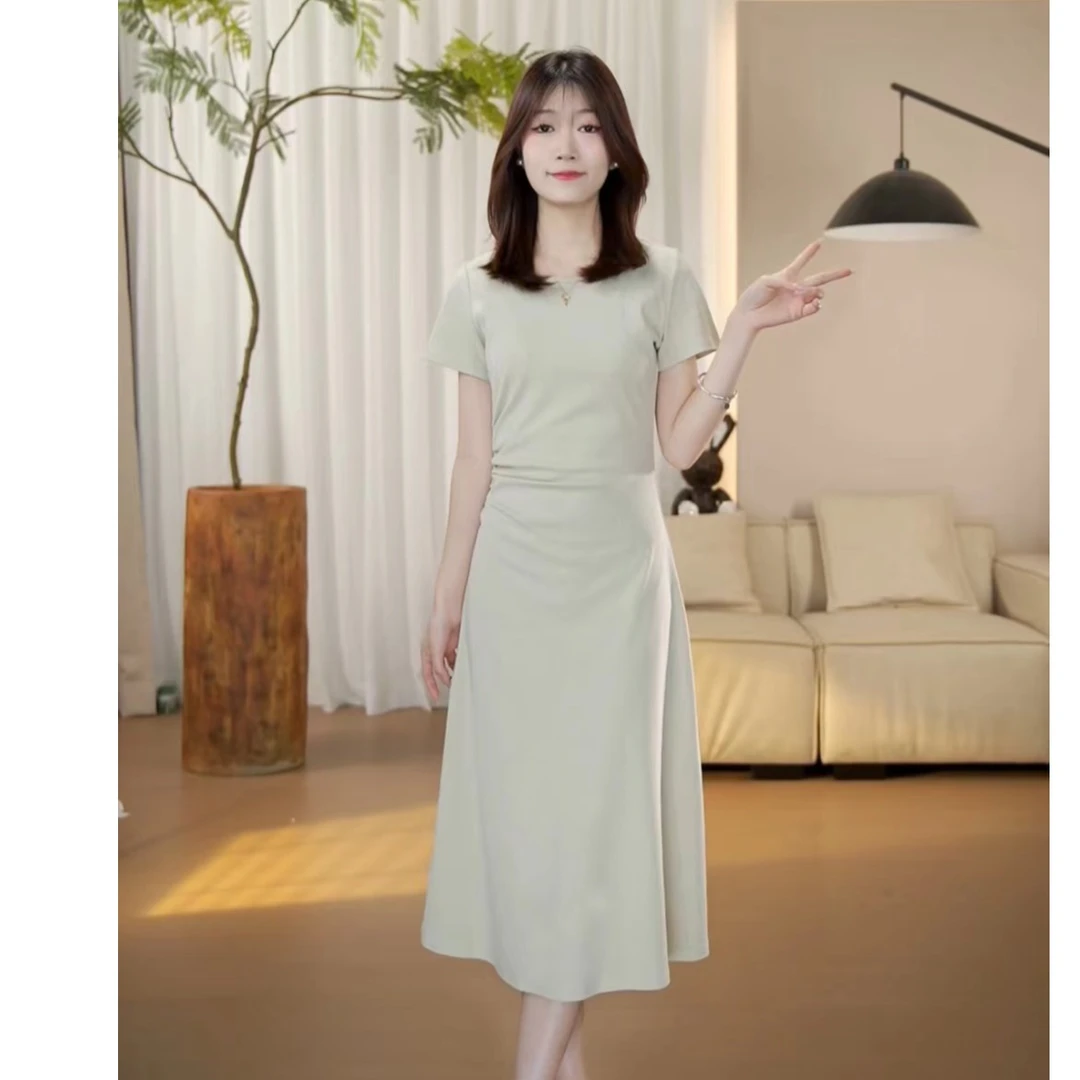 现货（周周小个子）法式显瘦收腰小众温柔设计感连衣裙-YJ555