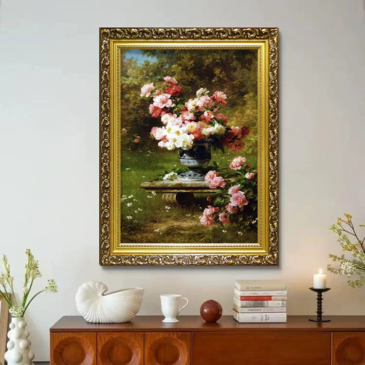 【富贵牡丹】中古餐厅装饰画美式复古玄关过道卧室挂画欧式壁画