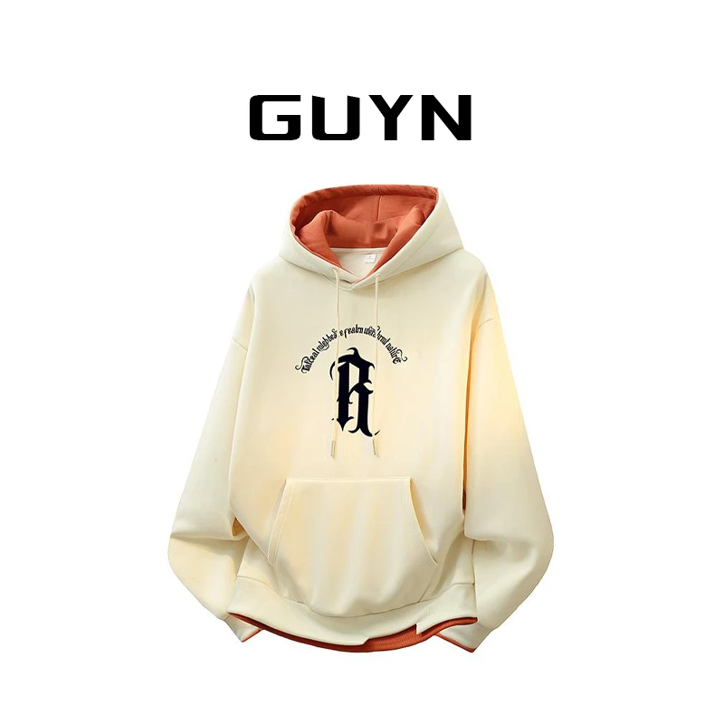 【品牌正品现货】GUYN爆款男士透气大码假两件连帽卫衣休闲时尚百搭