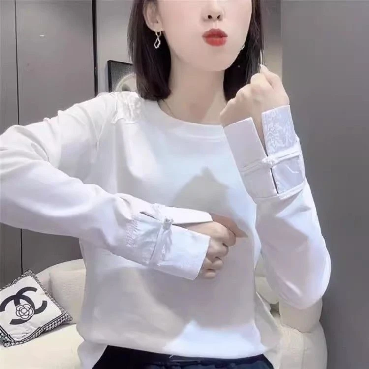 2025春季新款时尚中国风打底衫女百搭显瘦袖子盘扣民族风T恤上衣