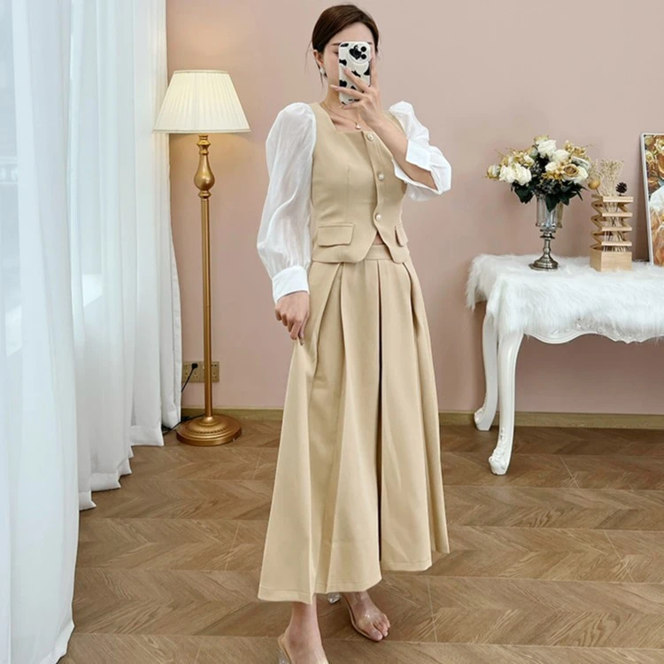 韩版甜美时尚女套装2025年秋冬季新款潮流高腰显白洋气长裙两件套
