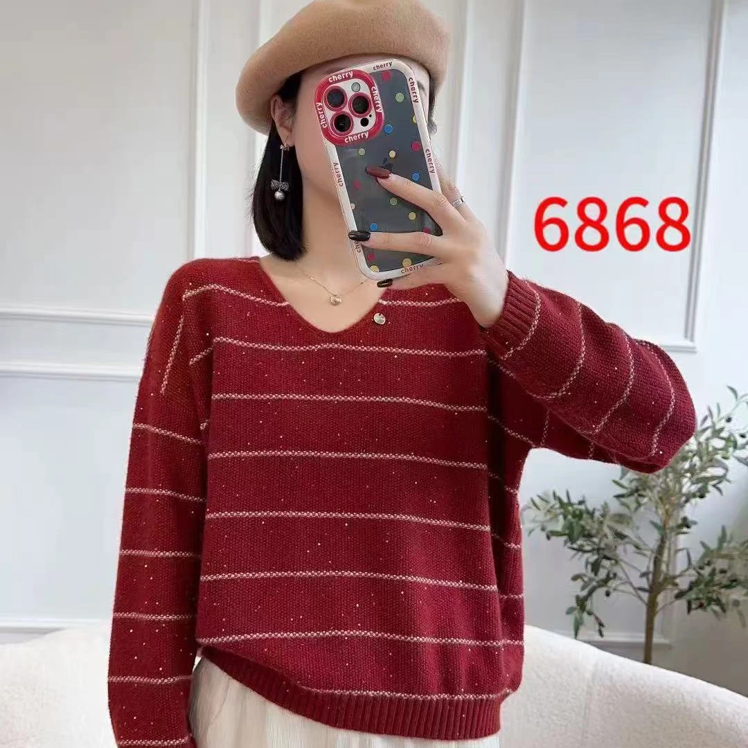 148 新款条纹亮片V领毛衫（7085）