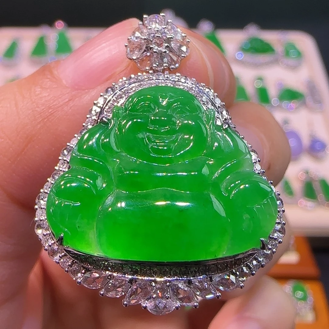 翡翠18K金镶嵌吊坠(不含链)