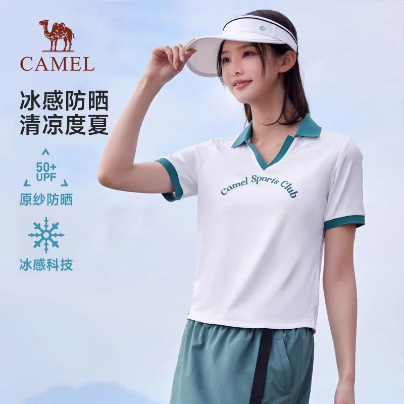 骆驼运动POLO衫女短款t恤2025夏季新款冰感防晒美式休闲短袖上衣
