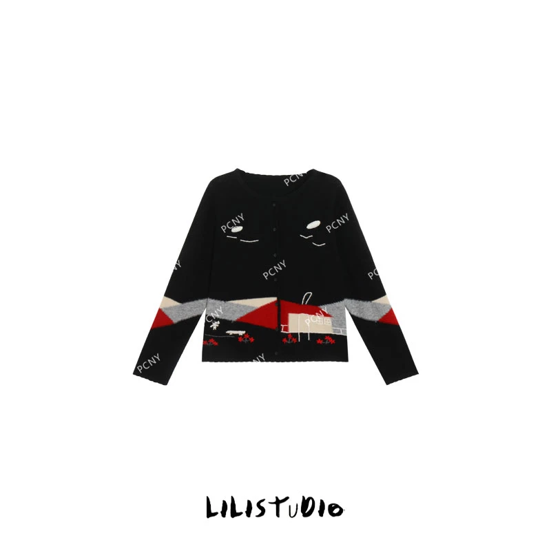 PCNY「​田园星夜」不理理冬季新款小众女装百搭花纹绵羊毛针织衫