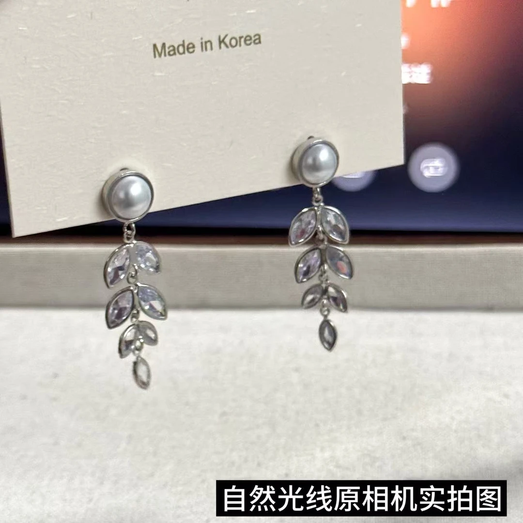 铜合金耳饰 穗穗平安耳钉珠珠麦穗锆石流苏耳饰-E052