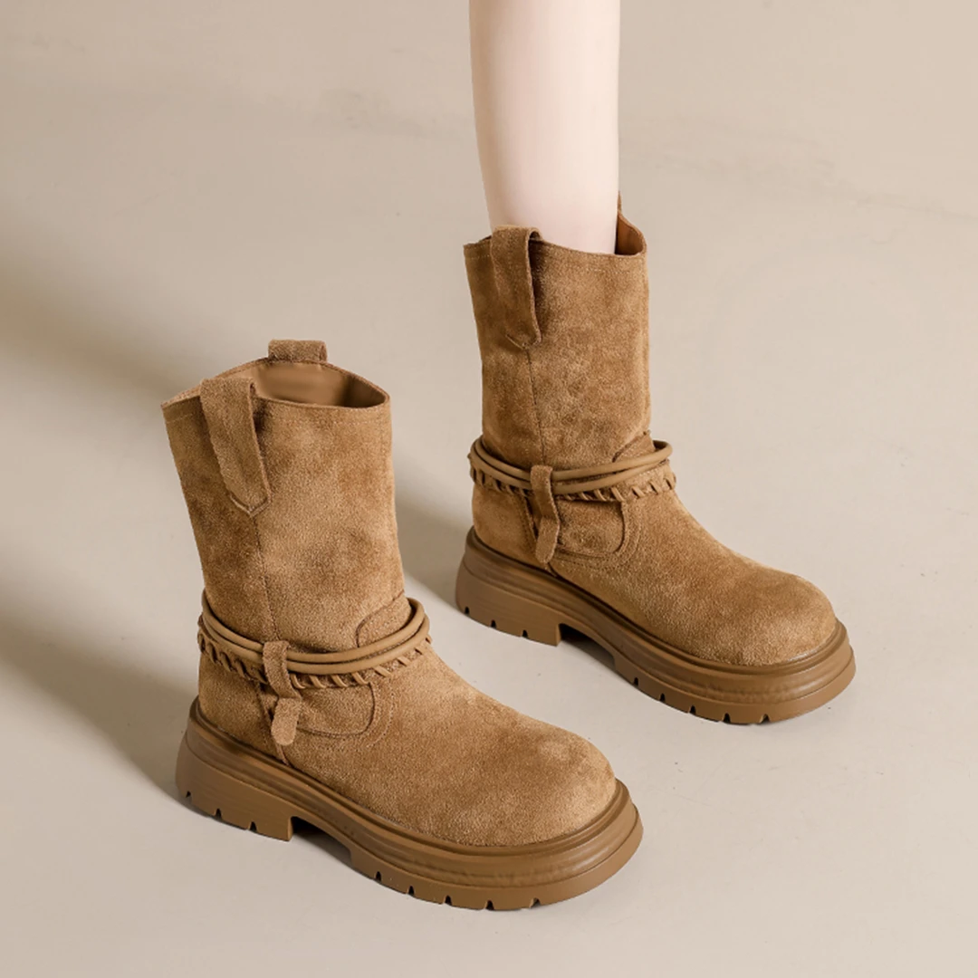 厚底西部靴女2025秋冬新款英伦马丁靴粗跟短靴女百搭休闲单靴女靴