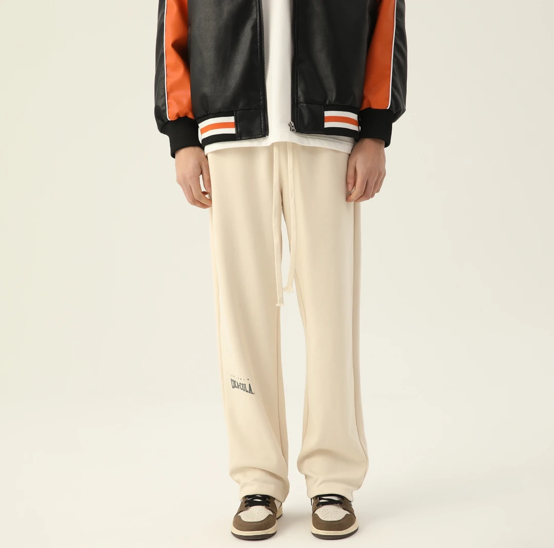 咕咕穿搭背面拉链条纹拼接字母印花直筒宽松休闲裤 男女同款